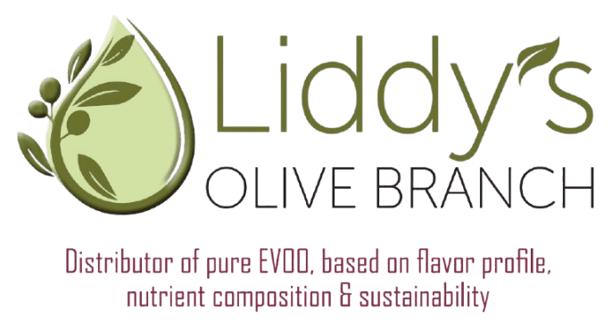 Logo for Liddy Olive Brand featuring an olive graphic and tagline about EVOO quality.