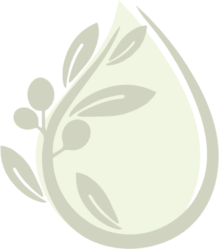 A green droplet with leafy vine accents symbolizing nature and growth.