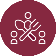Icon showing group with fork and spoon symbolizing shared dining.
