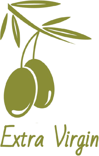 Illustration of two green olives with leaves.