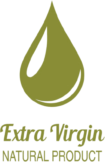 Logo featuring a stylized olive drop with 'Extra Virgin' text.